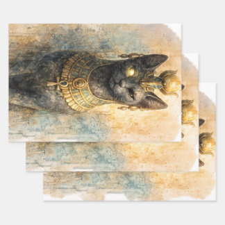 Ancient Egyptian Bastet Cat Goddess Watercolor Art Wrapping Paper Sheets