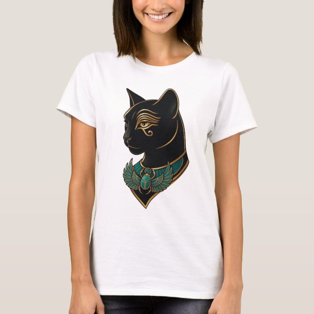 Ancient Egyptian Bastet Cat with Scarab Necklace – T-Shirt (Front)