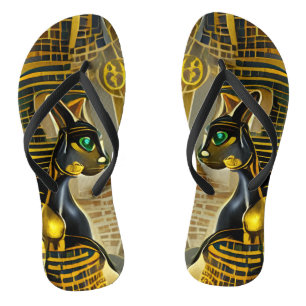 Ancient Egyptian Cat Goddess Bastet AI Art Flip Flops