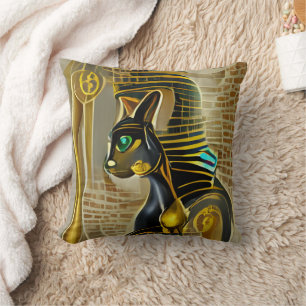 Ancient Egyptian Cat Goddess Bastet AI Art Throw Pillow