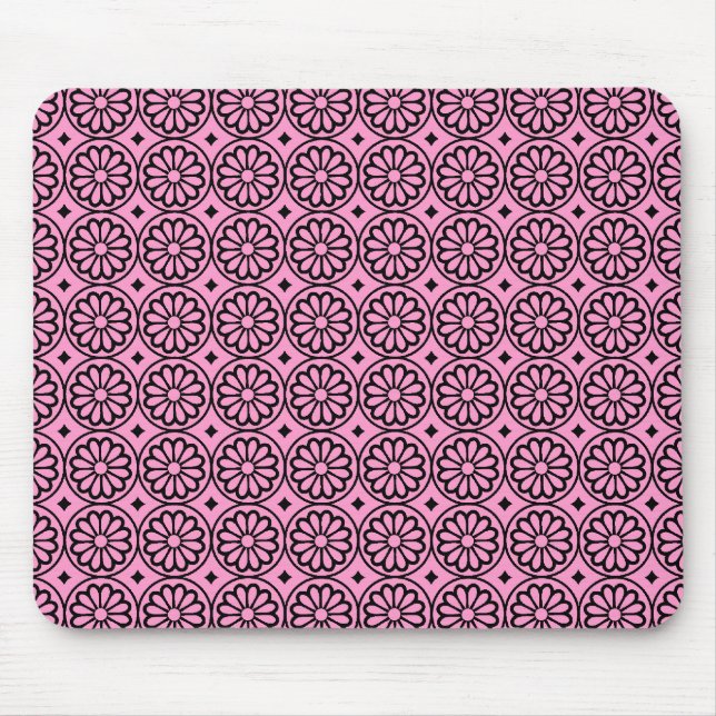 Ancient Egyptian Flowers - Pink on Black Mouse Pad (Front)