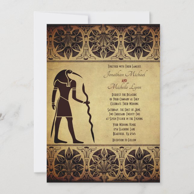 Ancient Egyptian God Thoth Golden Wedding Invitation (Front)