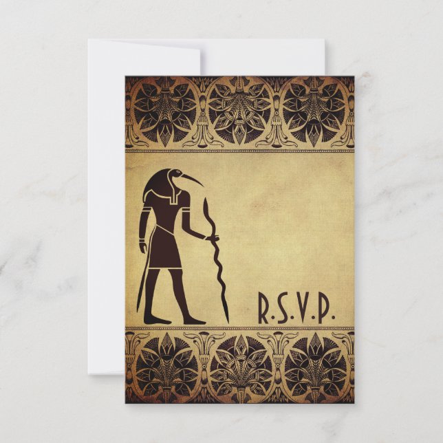 Ancient Egyptian God Thoth Golden Wedding RSVP Card (Front)