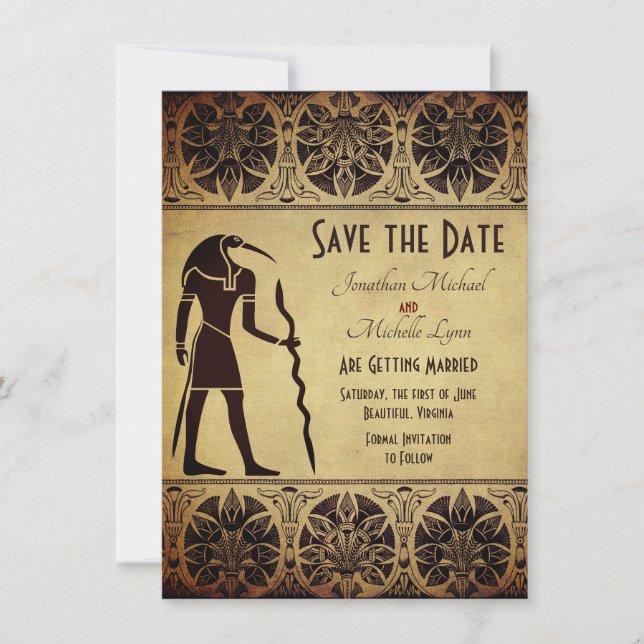 Ancient Egyptian God Thoth Golden Wedding Save The Date (Front)