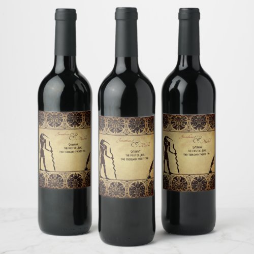 Ancient Egyptian God Thoth Quill and Ink Wedding Wine Label