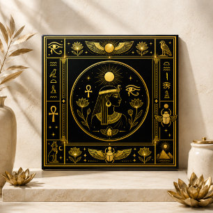 Ancient Egyptian Goddess Black Gold Sacred Symbols Ceramic Tile