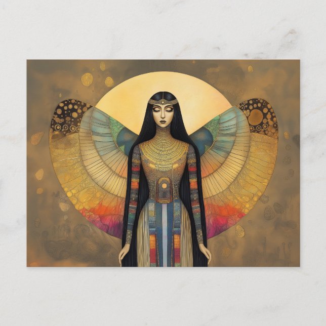 Ancient Egyptian Goddess Isis Rainbow Gold Art Postcard (Front)