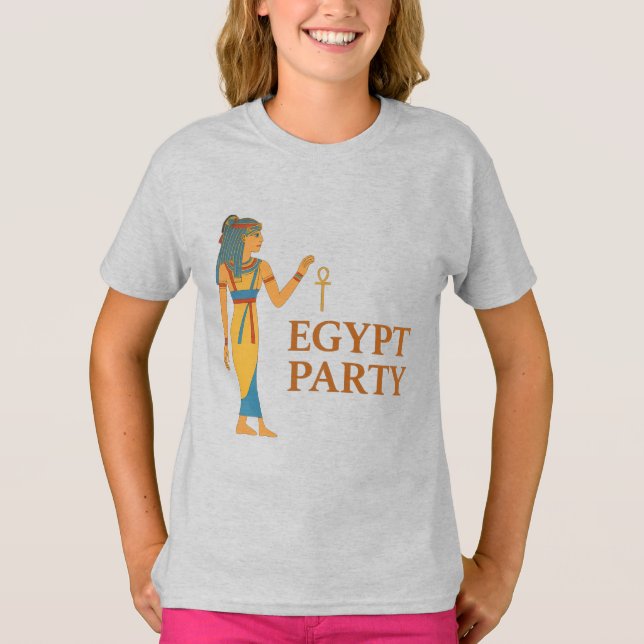 Ancient Egyptian Goddess with Ankh in Gold & Blue T-Shirt (Front)