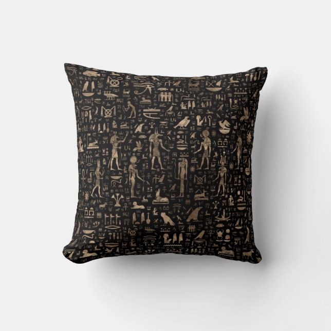 Ancient Egyptian Gods and hieroglyphs Throw Pillow (Front)