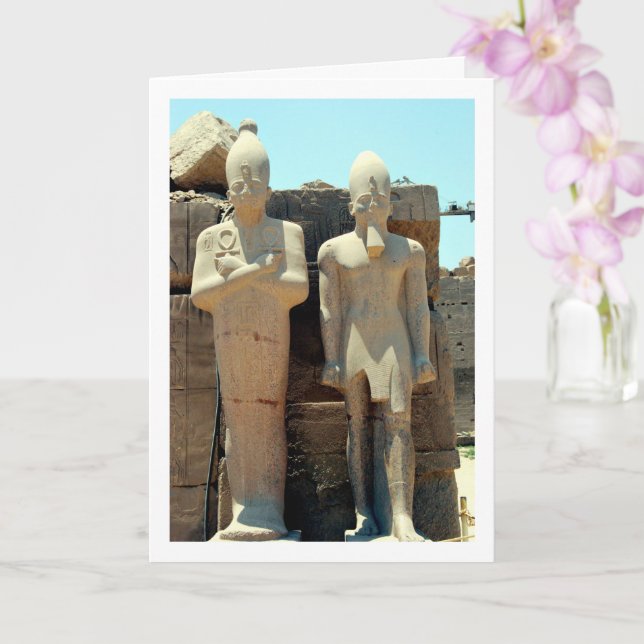Ancient Egyptian Guard Statues, Luxor, Card (Orchid)