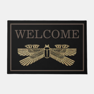 Ancient Egyptian Hieroglyphic Gold Glitter Scarab Doormat