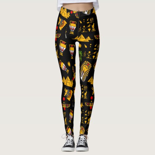 Ancient  Egyptian Hieroglyphic Pattern Background Leggings