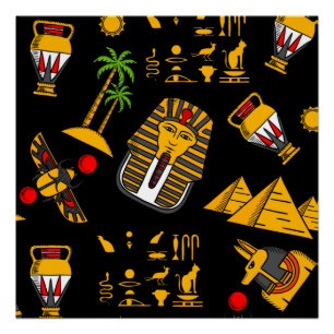 Ancient Egyptian Hieroglyphic Pattern Background Poster
