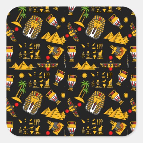 Ancient  Egyptian Hieroglyphic Pattern Background  Square Sticker