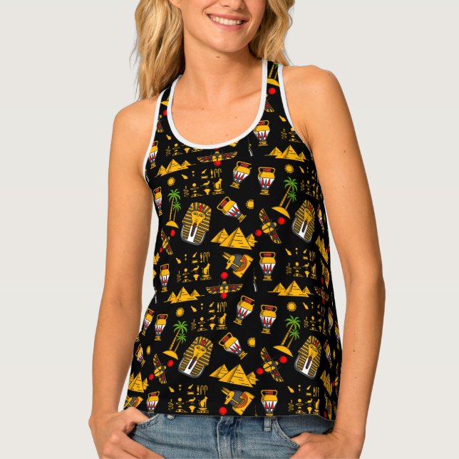 Ancient  Egyptian Hieroglyphic Pattern Background  Tank Top (Front)