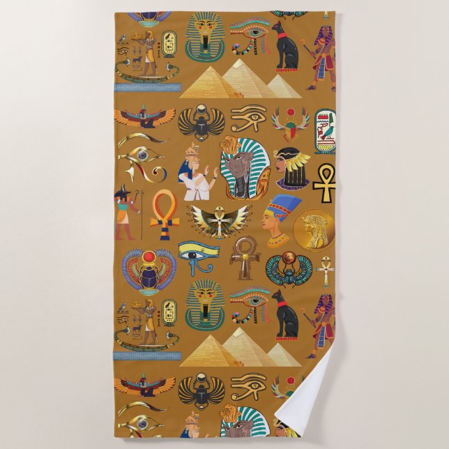 Ancient Egyptian Hieroglyphic -Pattern Hieroglyphi Beach Towel (Front)