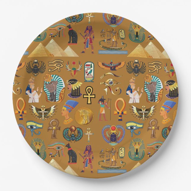 Ancient Egyptian Hieroglyphic -Pattern Hieroglyphi Paper Plates (Front)