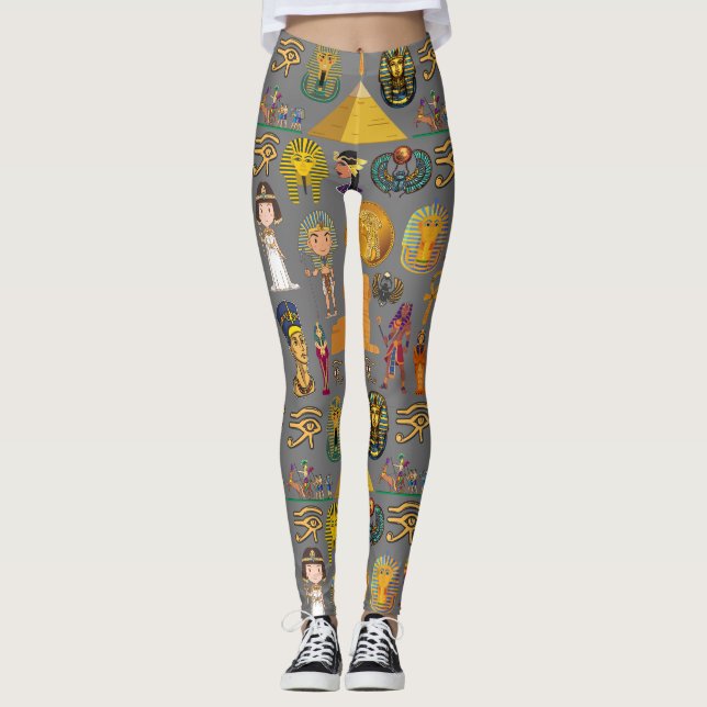 Ancient Egyptian Hieroglyphic -Pattern Pharaoh  Leggings (Front)
