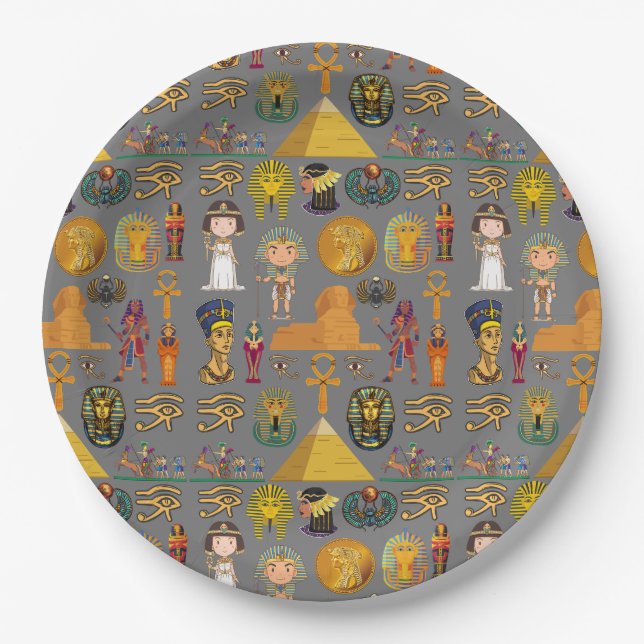 Ancient Egyptian Hieroglyphic -Pattern Pharaoh  Paper Plates (Front)