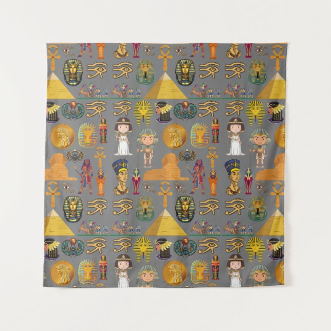 Ancient Egyptian Hieroglyphic -Pattern Pharaoh  Tapestry (Front)