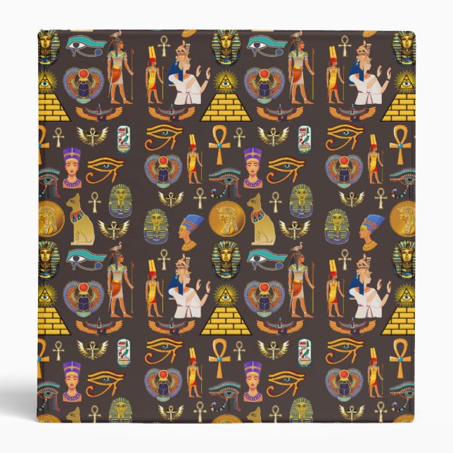 Ancient Egyptian Hieroglyphic Pattern Symbol       3 Ring Binder (Front)
