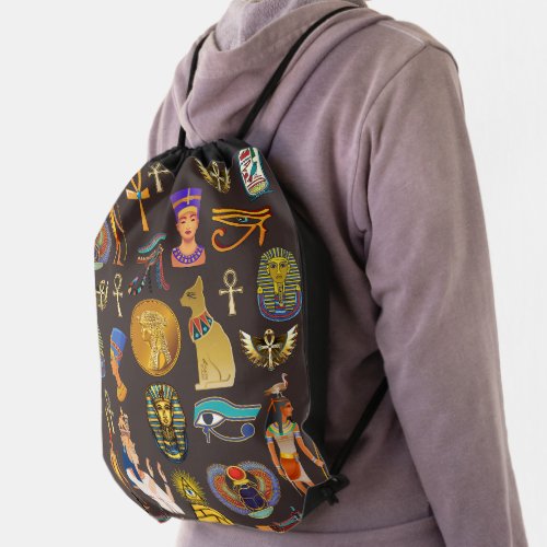 Ancient Egyptian Hieroglyphic Pattern Symbol       Drawstring Bag