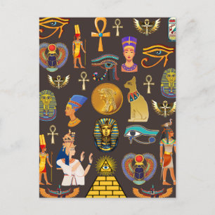 Ancient Egyptian Hieroglyphic Pattern Symbol Holiday Postcard
