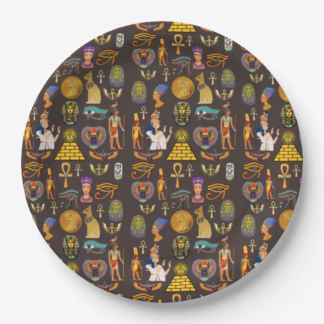Ancient Egyptian Hieroglyphic Pattern Symbol       Paper Plates (Front)