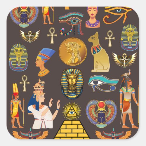 Ancient Egyptian Hieroglyphic Pattern Symbol  Square Sticker
