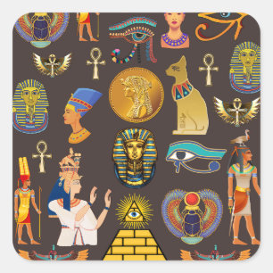 Ancient Egyptian Hieroglyphic Pattern Symbol Square Sticker