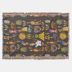 Ancient Egyptian Hieroglyphic Pattern Symbol       Throw Blanket