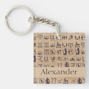 Ancient Egyptian Hieroglyphics Art on Parchment Keychain