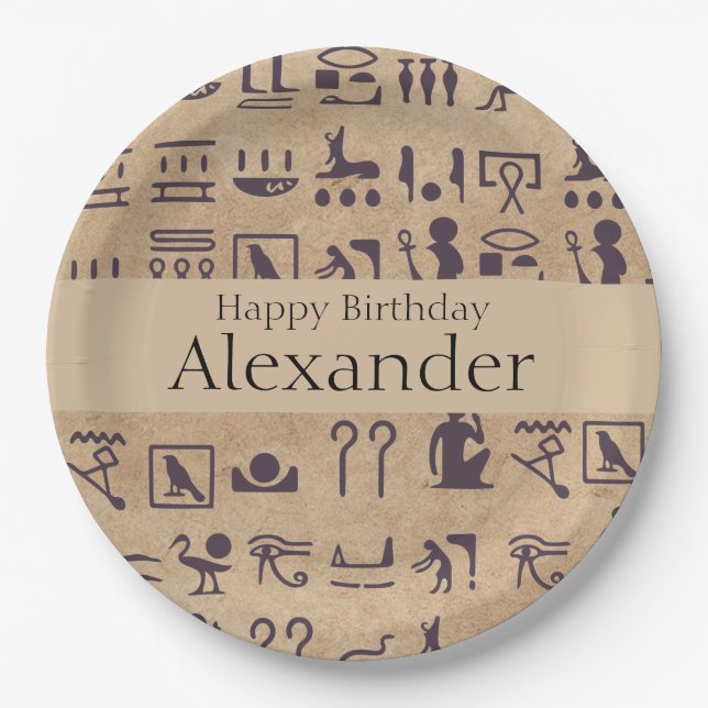 Ancient Egyptian Hieroglyphics Art on Parchment Paper Plates (Front)