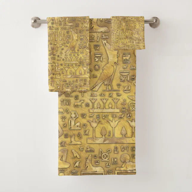 Ancient Egyptian hieroglyphics Gold Bath Towel Set | Zazzle