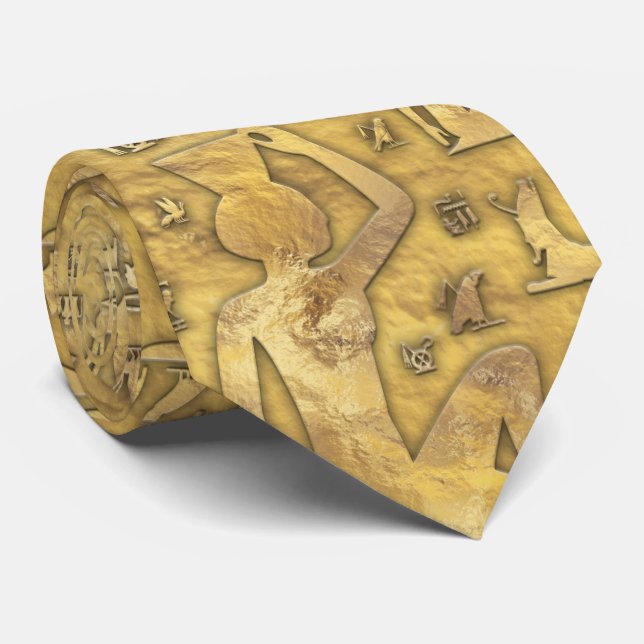 Ancient Egyptian hieroglyphics Gold Neck Tie (Rolled)