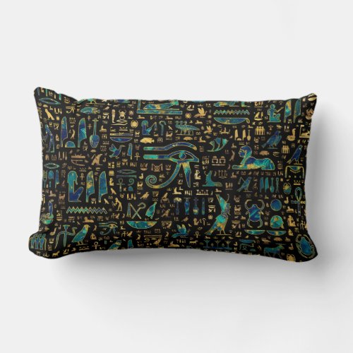 Ancient Egyptian hieroglyphics Marble and Gold Lumbar Pillow