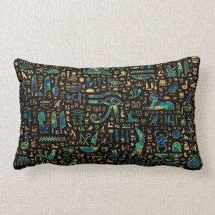 Ancient Egyptian hieroglyphics Marble and Gold Lumbar Pillow
