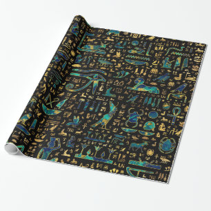 Ancient Egyptian hieroglyphics Marble and Gold Wrapping Paper