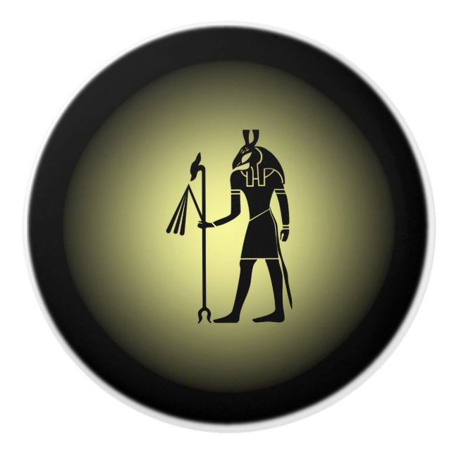 Ancient Egyptian ~ Hieroglyphics ~ On Gold & Black Ceramic Knob (Front)