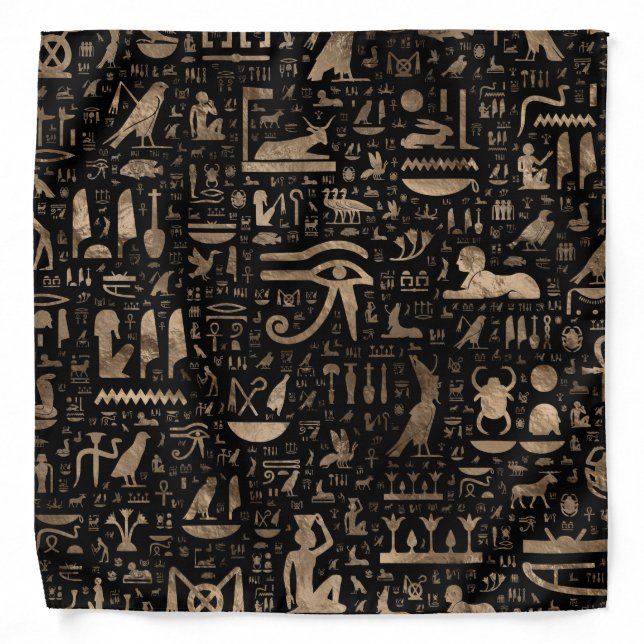 Ancient Egyptian hieroglyphs - Black and gold Bandana (Front)