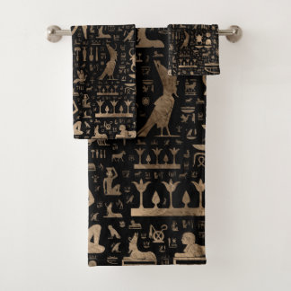 Ancient Egyptian hieroglyphs - Black and gold Bath Towel Set