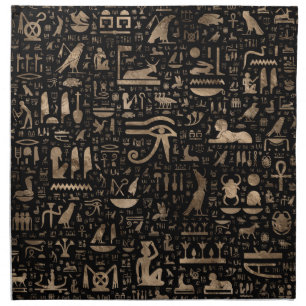 Ancient Egyptian hieroglyphs - Black and gold Cloth Napkin