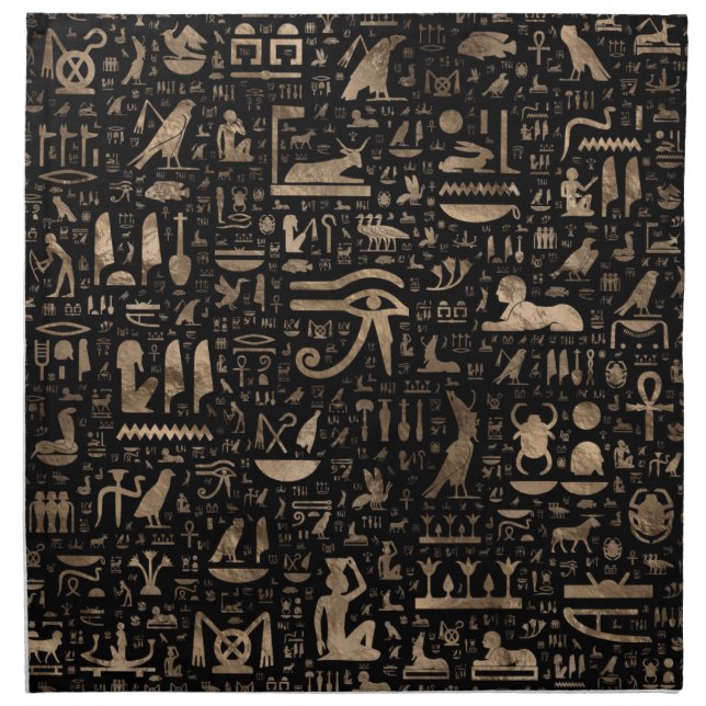 Ancient Egyptian hieroglyphs - Black and gold Cloth Napkin (Front)