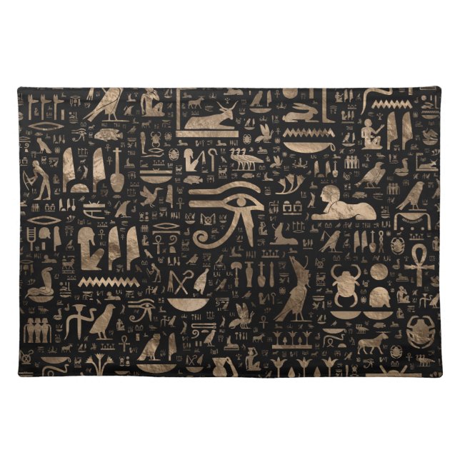 Ancient Egyptian hieroglyphs - Black and gold Cloth Placemat (Front)