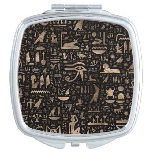 Ancient Egyptian hieroglyphs _ Black and gold Compact Mirror
