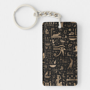 Ancient Egyptian hieroglyphs - Black and gold Keychain
