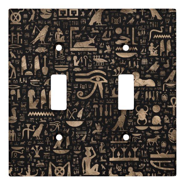 Ancient Egyptian hieroglyphs - Black and gold Light Switch Cover (Front)