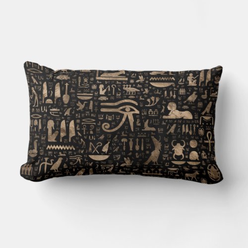 Ancient Egyptian hieroglyphs _ Black and gold Lumbar Pillow