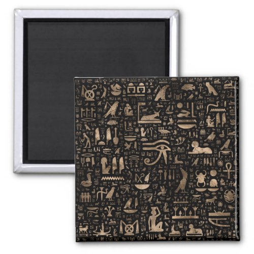 Ancient Egyptian hieroglyphs _ Black and gold Magnet