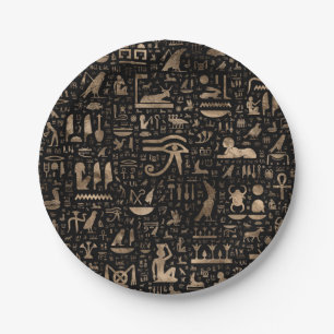 Ancient Egyptian hieroglyphs - Black and gold Paper Plates